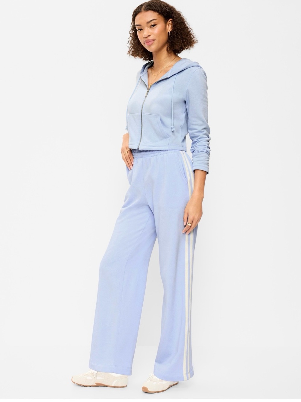 Light Blue Wide-Leg Track Pants with Side Stripes NWT